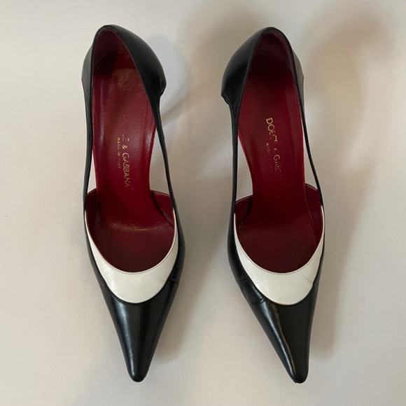 Dolce & Gabbana Black + White Leather Pointed Pumps, Size 36.5 Heels (US 6 ) - Picture 2 of 8
